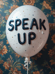 Word ballon on wallpaper with text SPEAK UP , self reminder to raise voice louder or dare to express opinion frankly and openly , stand up for yourself