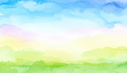 Tranquil sunrise over lush green hills nature landscape watercolor illustration serene environment aerial viewpoint beautiful concept