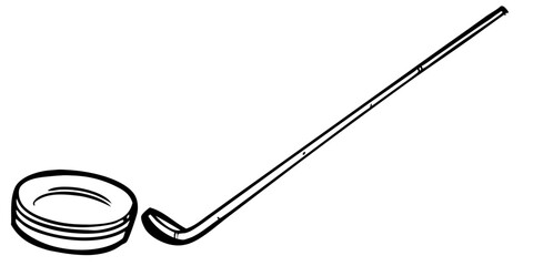 Simple Line Drawing of Hockey Stick and Puck
