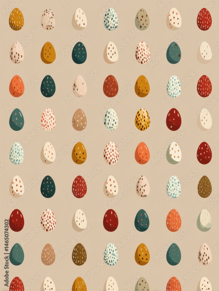 Fototapete symmetrical flat pattern showcasing colorful small egg icons in various shades arranged neatly on a 