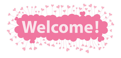 welcome word in pink hearts background