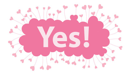 yes word in pink hearts background