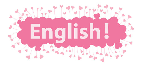 English word in pink hearts background