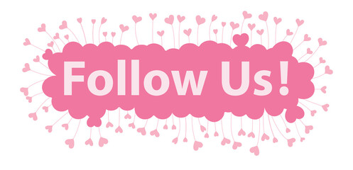 Follow Us word in pink hearts background