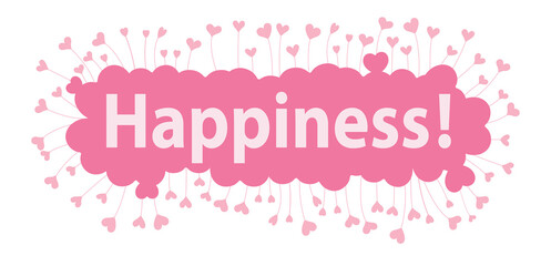 happiness word in pink hearts background