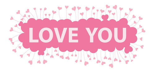 love you word in pink hearts background
