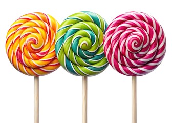 Set of spiral striped colorful lollipops isolated on white background