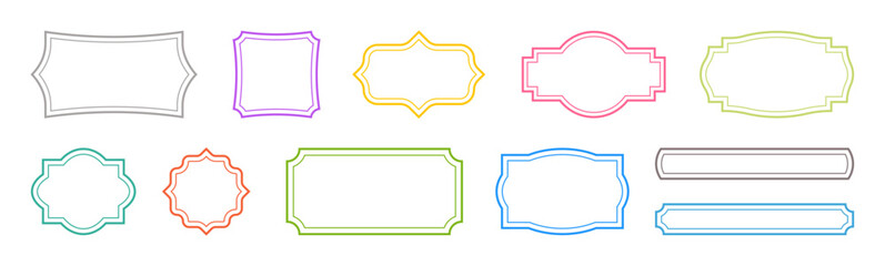 Fototapeta premium Vintage colorful frame set. Simple linear label. Different shapes. Editable stroke. Vector design elements for banners, invitations, templates, projects. isolated on a white background.