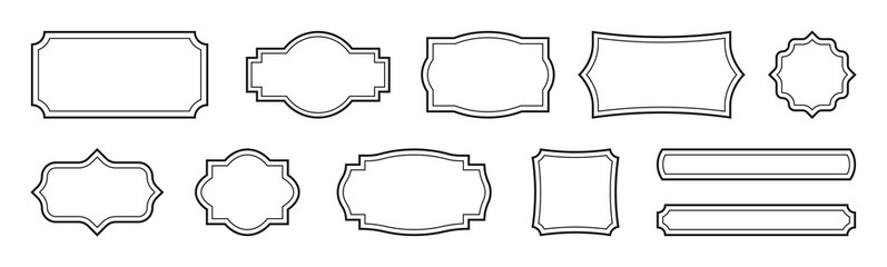 Vintage black frame set. Simple linear label. Different shapes. Editable stroke. Vector design elements for banners, invitations, templates, projects. isolated on a white background.