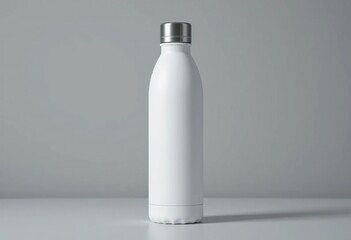 Clean White Stainless Steel Water Bottle Isolated on Grey - Reusable, Eco-Friendly Hydration for Sports and Everyday Use