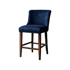 Stylish Modern Bar Stool with Deep Blue Fabric and Wooden Legs for Elegant Interior Decor