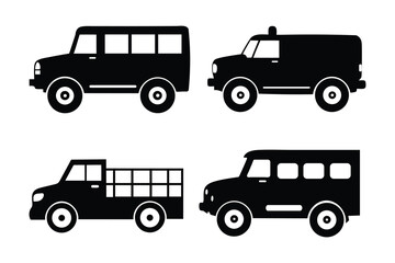 Black Van and Utility Truck Vector Icons – Silhouette Set