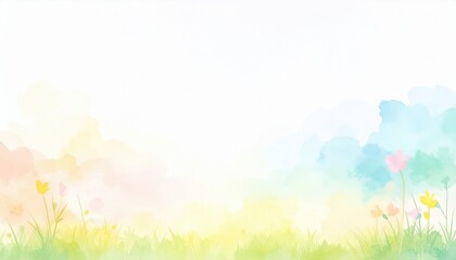 Vibrant floral landscape nature setting watercolor artwork serene environment wide-angle view tranquility concept