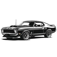 Classic Black Muscle Car Illustration Vintage American Coupe