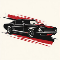 Classic Black Mustang Fast Car Illustration
