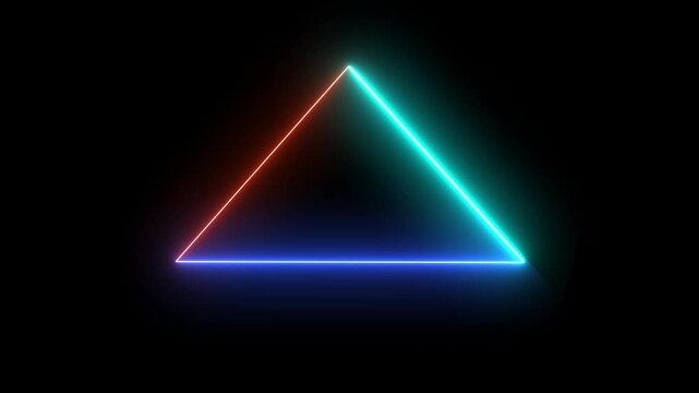 Glowing Neon Triangle &ndash; Tech Puzzle or Digital Logic Symbol in black background