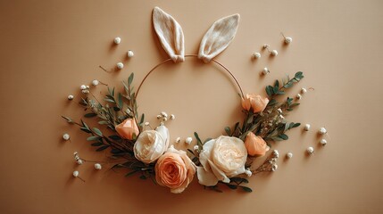 Obraz premium Easter Bunny Ears Wreath with Spring Flowers for Festive Decor