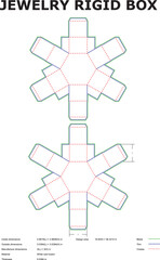 Vector illustration of a jewelry rigid box die cut template with measurements and specifications for precise packaging designs.