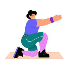 A flat style illustration showing a character doing pistol squats