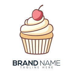 Cupcake Logo with Cherry Against White Background
