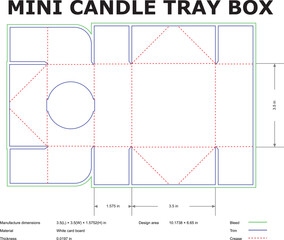 Detailed technical diagram of a mini candle tray box with measurements suitable for packaging manufacturing design