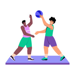 A flat style illustration showing characters playing ball toss