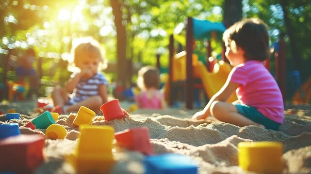 Children playing in a sunny sandbox