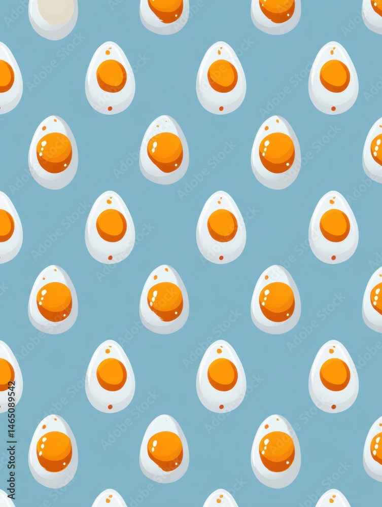 Poster Colorful Flat Pattern Featuring Small Symmetrical Egg Icons on a Light Blue Background Showcasing Cheerful Design Elements Generative AI