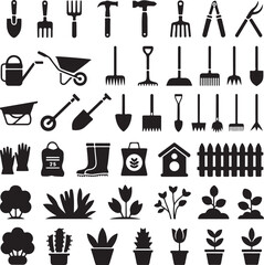 Gardener with Watering Can Silhouette

Garden Tools and Plants Vector Design

Woman Planting Flowers Silhouette

Gardening Scene with Raised Beds Art

Spring Garden Work Silhouette