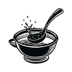 a ladle pouring soup into bowl vector art silhouette