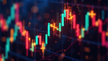 Fototapeta premium Vibrant Candlestick Chart Displaying Dynamic Market Trends