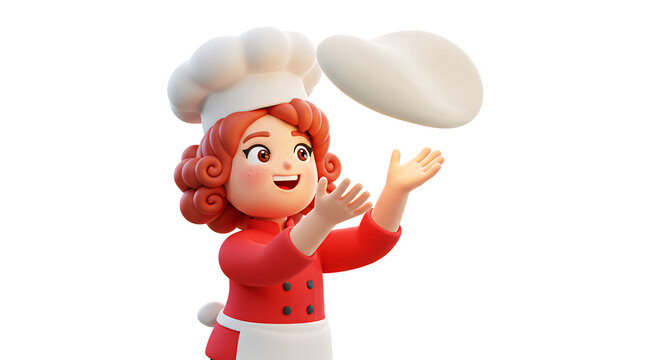 Cartoon chef tossing pizza dough illustration for culinary blog and recipe website design and food art project on transparent background