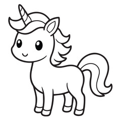 Cute Unicorn Vector Illustration For Coloring Page
