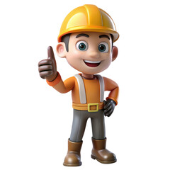 Confident 3D Cartoon Builder – Smiling Construction Worker Giving Thumbs Up
