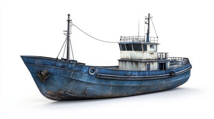 Naklejka premium A cargo ship clipart, maritime transport element, 3D illustration, deep blue tones, isolated on white background. 