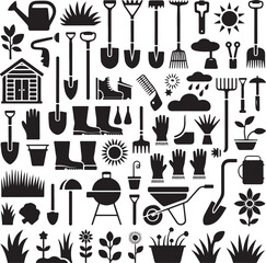 Gardening Tools Silhouette – Planting & Outdoor Hobby Art

Gardener Clipart Vector – Rake, Shovel, and Watering Can

Home Gardening SVG – Nature and Plant Care Design

Backyard Gardening Silhouette – 