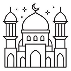 Islamic Mosque Outline Coloring Page Illustration