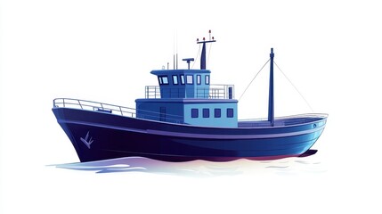 Fototapeta premium A cargo ship clipart, maritime transport element, 3D illustration, deep blue tones, isolated on white background. 
