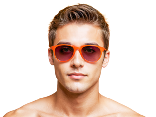 Portrait of a handsome young man wearing sunglasses. Isolated over white background.