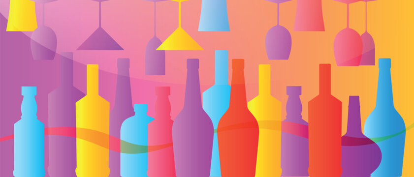 Beach party, banner design, wine and glass collection, flat design poster. Wine list, tasting merlot, chardonnay, drinks