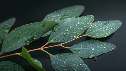 Water droplets on eucalyptus leaves fresh green nature photography