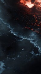 Fototapeta premium Dramatic image showcasing the intense fiery eruption of molten lava from a volcanic source unleashing a powerful and destructive force upon the surrounding landscape