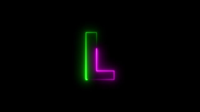Letter L. Blue and Red Neon Futuristic Effect. Trendy Glow Lighting. 4K Video Animation Keywords: