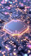 Futuristic hexagonal processor glowing on circuit board