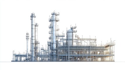 Obraz premium A refinery clipart, energy infrastructure element, flat design illustration, neutral tones, isolated on white background