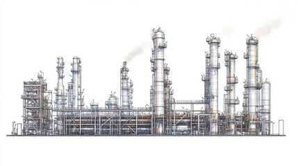Obraz premium A refinery clipart, energy infrastructure element, flat design illustration, neutral tones, isolated on white background