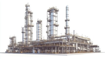 Obraz premium A refinery clipart, energy infrastructure element, flat design illustration, neutral tones, isolated on white background