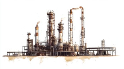 Obraz premium A refinery clipart, energy infrastructure element, flat design illustration, neutral tones, isolated on white background