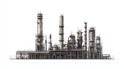 Obraz premium A refinery clipart, energy infrastructure element, flat design illustration, neutral tones, isolated on white background