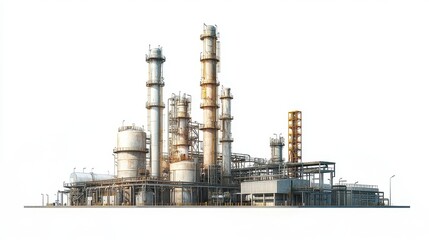 Obraz premium A refinery clipart, energy infrastructure element, flat design illustration, neutral tones, isolated on white background
